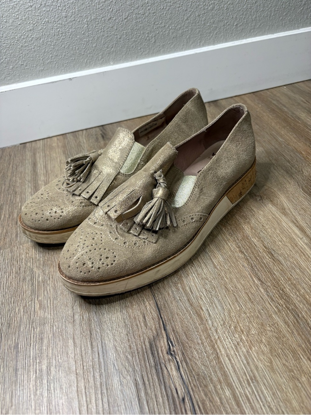 Wonders Spain Metallic Leather Fringe Tassel Platform Loafers Size 38